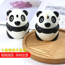 Cute panda creative automatic toothpick box Hand-pressed household living room plastic toothpick tube Portable toothpick jar