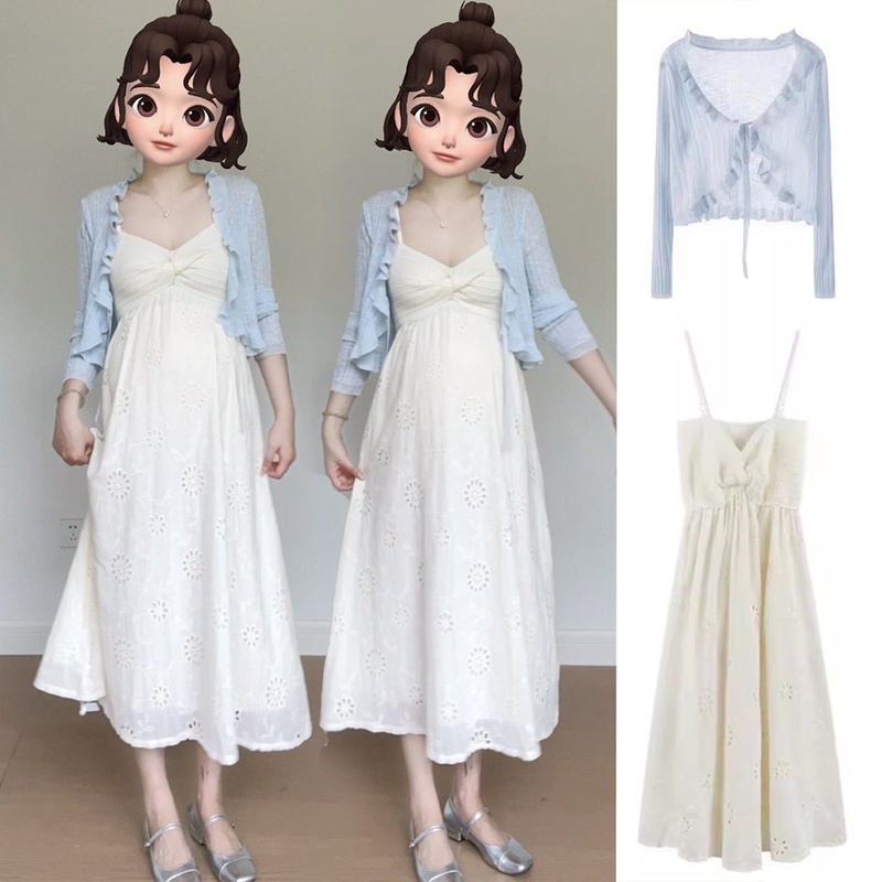 Maternity Dress Set for Going Out, Fashionable, Gentle and Elegant, Suspender Skirt, High-End Spring and Autumn Two-Piece Set