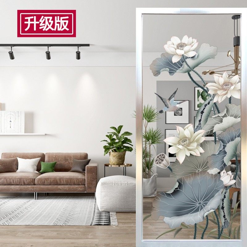 Modern art glass living room screen partition porch cabinet toilet aisle painted frosted double-sided translucent lotus