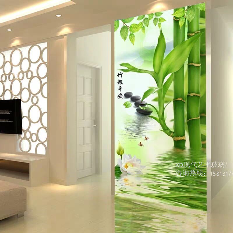 Art Glass Living Room Screen Partition Decoration Xuanguan Gangway Background Wall Steel Painted Color Drawing Process Frosted Rich Bamboo Wood