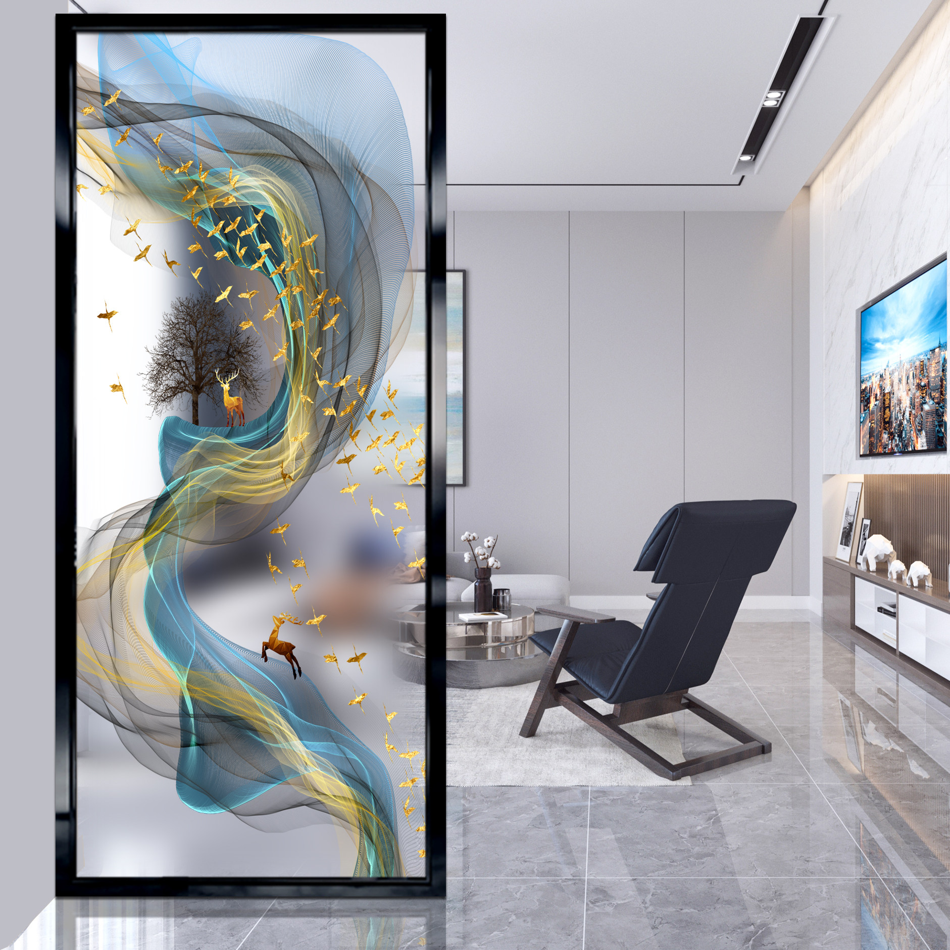 Art Glass Modern Minimalist Living Room Screen Partition Wall Small Family Type Decoration Entrance Door Hyun Guan Cabinet Frosted Abstraction