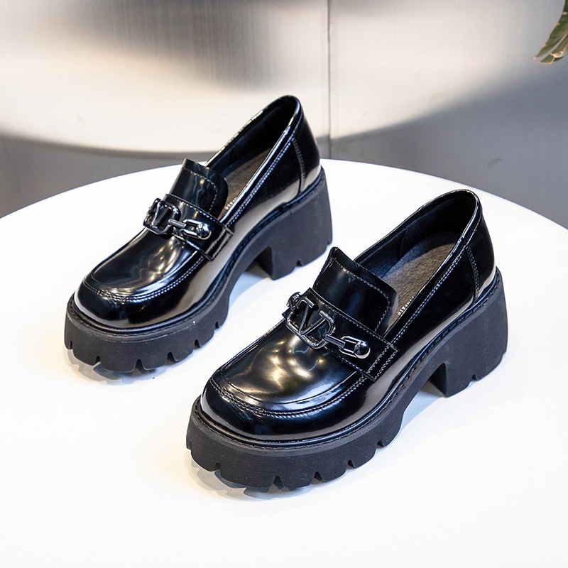 Small leather shoes women Inlen single shoes women 2022 new fall muffin shoes women's thick bottom heightening shoes Lefoe shoes women