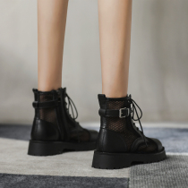 Thick-bottom Martin boots female English style 2021 New breathable net boots hollow boots leather short boots female spring and autumn single boots