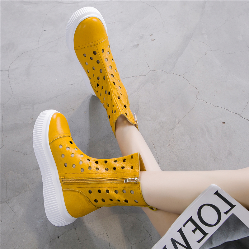 Martin Boots Woman Summer Thin 2022 New genuine leather breathable hollowed-out boots for short boots Women's spring and autumn single boots Cave shoes