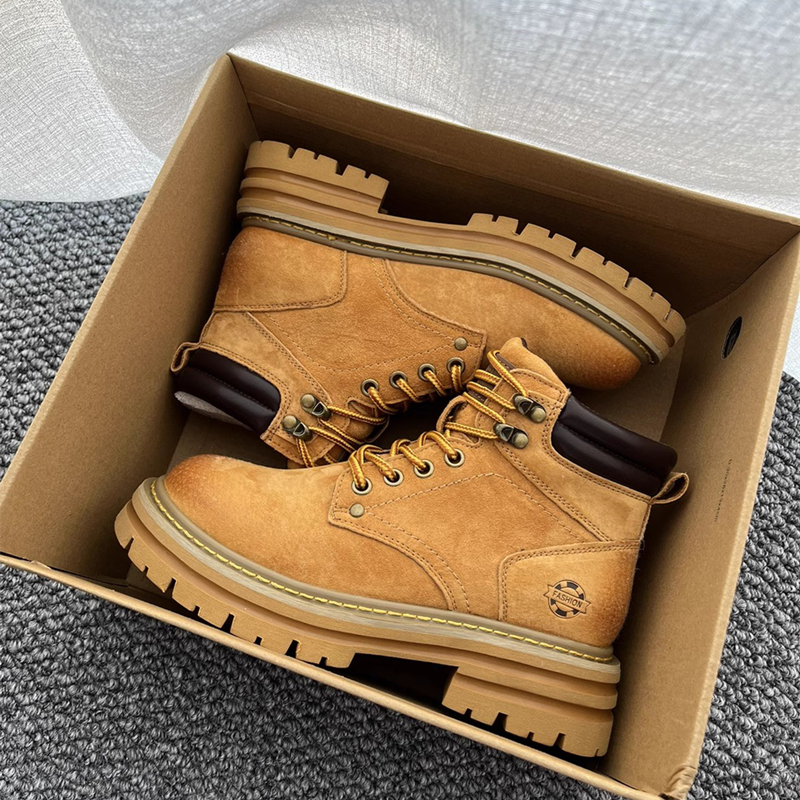 Women's Height-Increasing Martin Boots 2026 New Spring Genuine Leather Breathable Retro Hiking Yellow Boots Thick-Soled Short Boots for Women