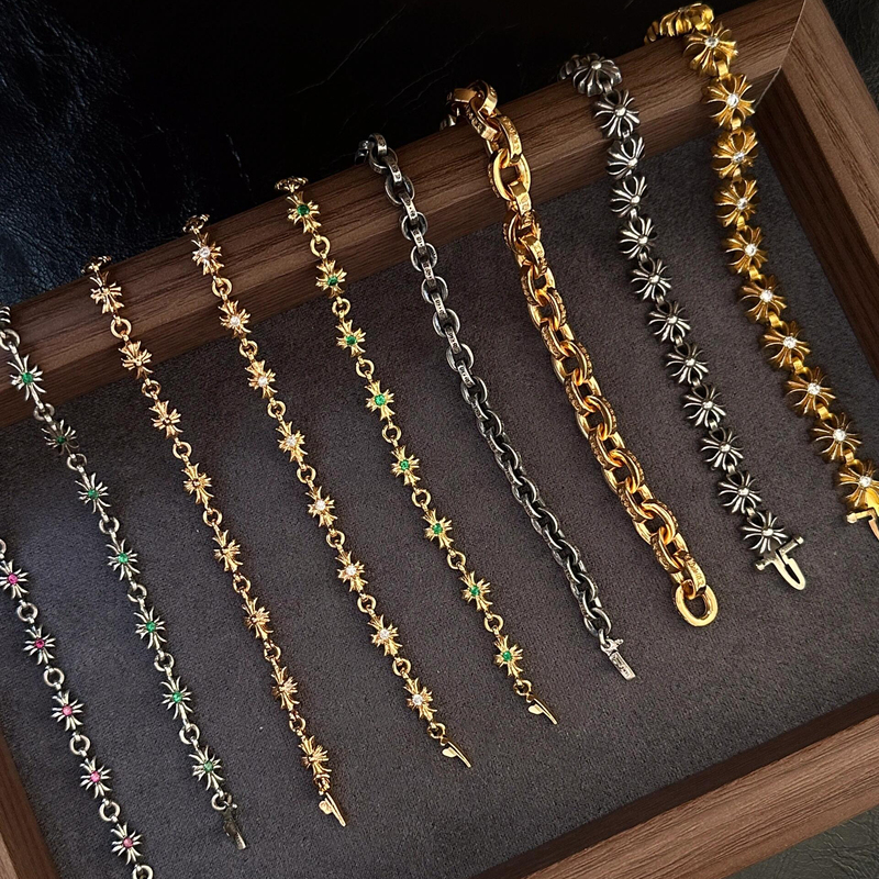 High-End Classic Thai Silver Cross with Green Diamond, Vintage Letter Bracelet, Tiny Black Diamond Large Cross Gold Bracelet for Men