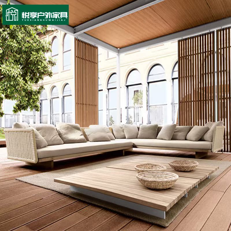 Nordic outdoor rattan teak sofa courtyard balcony hotel villa greenhouse outdoor garden furniture combination