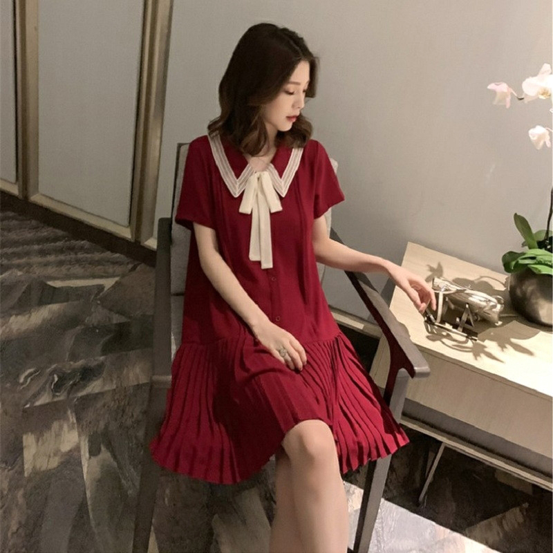 2026 Spring/Summer New Plus Size Women's Clothing Fat Girl Dress Loose Chiffon Shirt Pleated Belly Covering Age-Reducing Slimming Fashion
