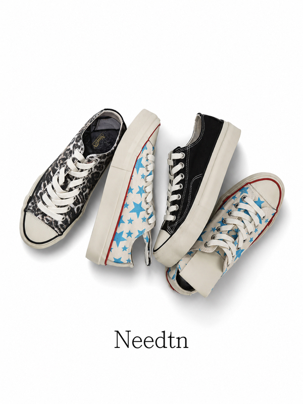 (in Stock) Needtn Low-Top Vulcanized Casual Thick-Soled Height-Increasing Canvas Shoes Leopard Print Blue Star Jo Style (in Stock) Needtn Low-Top Vulcanized Casual Thick-Soled Height-Increasing Canvas Shoes Leopard Print Blue Star Jo Style