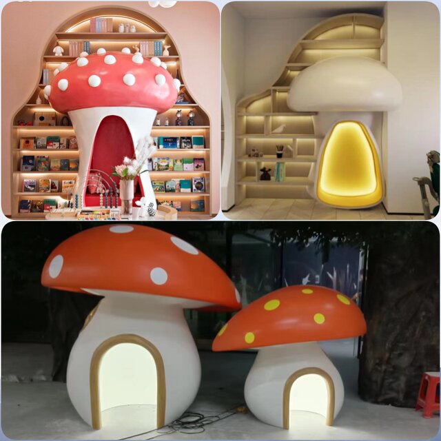 Mushroom Bookshelf Rocket House Customized School Library Decoration Arch Bookshelf Kindergarten Classroom Soft Decoration Sculpture