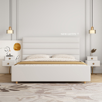 Nordic retro white horizontal strip technology leather bed vintage light luxury soft bed 1 8m net red solid wood double bed