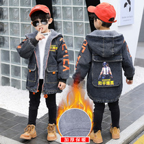 Boys winter clothes denim thick coat 2021 new children autumn winter plus velvet windbreaker in the Big Boy 12 years old 15 loose