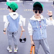 Childrens denim vest boy spring and autumn sleeveless 3-12 years old horse clip 5 vest 6 coat 7 medium big boy waistcoat 9 top