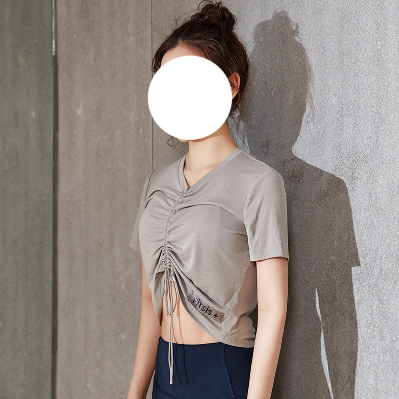 FITSIS Conspicuic Wheat Color Round Collar Can Tucked Sports T-shirt Lady Speed Dry Fitness Yoga Clothes