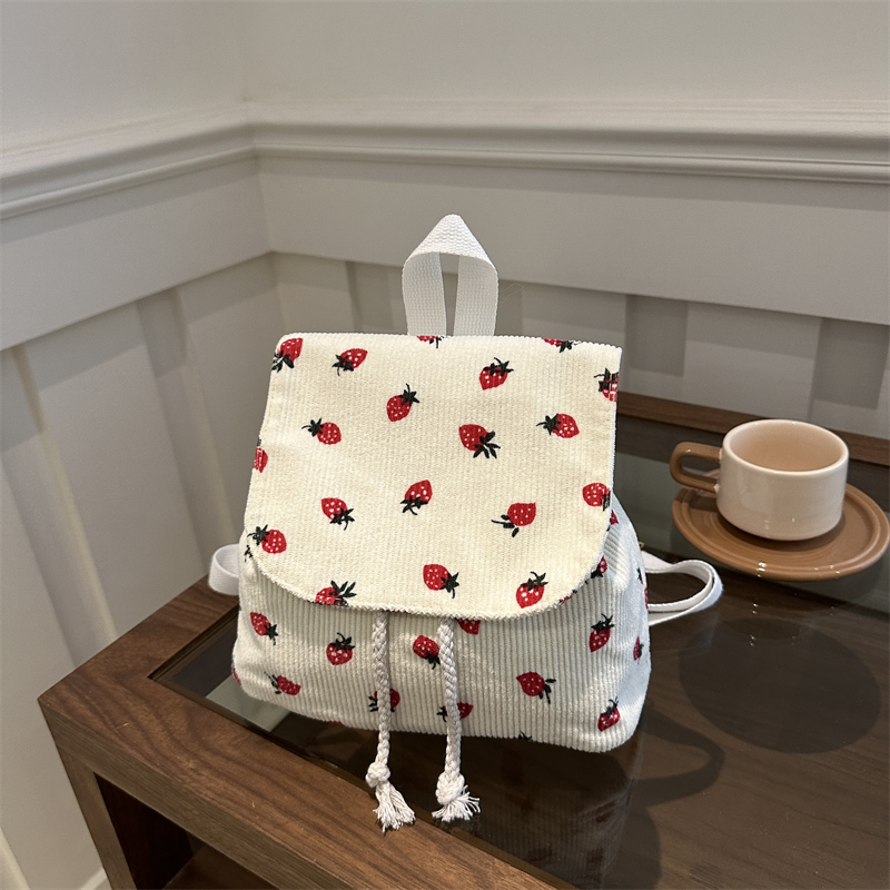 High-Quality Schoolbags for Junior High School Girls and College Students, Corduroy Niche Design Backpacks, Versatile Backpacks for Strawberry Girls
