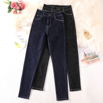 Big code woman dress spring autumn 2021 new elastic small foot pencil pants Fat younger sister mm Supper body slim jeans Long pants tide