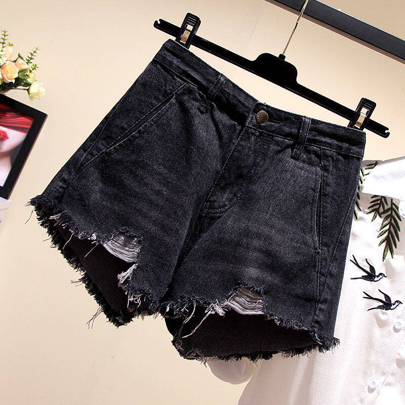 Large size women's fat sister mm wide-leg denim shorts summer high waist slim fit pants tide with thick hips and thighs
