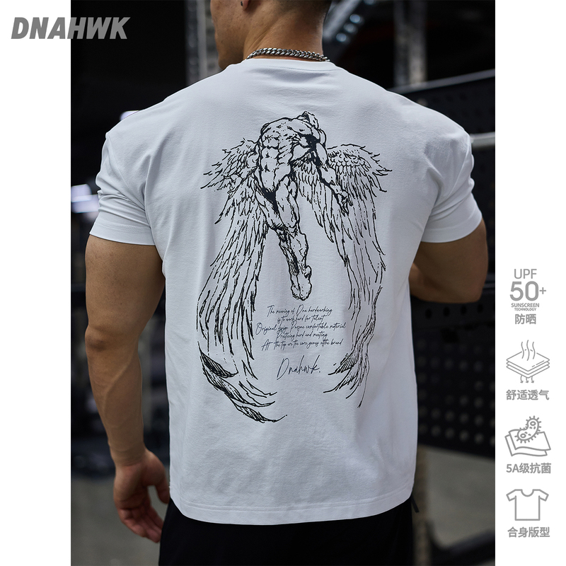 Dnahwk Wings of Freedom Hand-Painted Shoulder Pad Lightweight Short-Sleeved Men's Muscle Fitness Sports Casual Round Neck Comprehensive Training T-Shirt Dnahwk Wings of Freedom Hand-Painted Shoulder Pad Lightweight Short-Sleeved Men's Muscle Fitness Sports Casual Round Neck Comprehensive Training T-Shirt