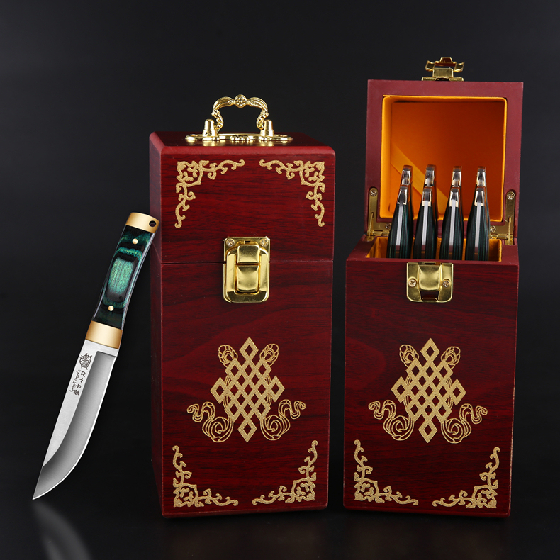 Wooden Box Set of Mongolian Knives, Meat Knives, Fruit Knives, Kitchen Set, Inner Mongolia Hand-Carved Meat Knives, Lamb Eating Knives