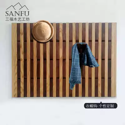Wall decoration adhesive hook pure solid wood coat hook black walnut hook oak wood strip wall hanging hanger storage