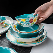 Suo kitchen European and American ceramic tableware American pastoral hand-painted butterfly Rice Bowl Noodle Bowl dessert soup bowl set