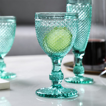So kitchen creative European embossed green glass high foot red wine home personality retro Baroque champagne glass