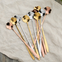 Soo Kitchen Net Red Sakura Spoon Stainless Steel Petals Cute Long Handle Stir Korean Dessert Coffee Spoon
