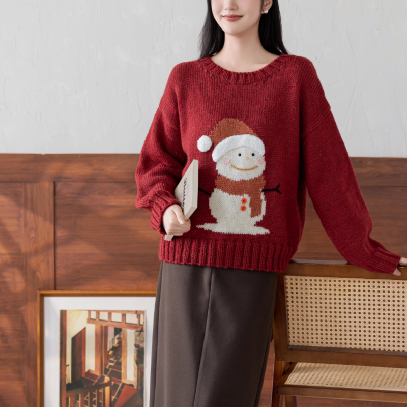 Sister Su Su's Snowman Pattern Sweater DIY Knitting Kit Wool Yarn Top Yarn Ball Material Package
