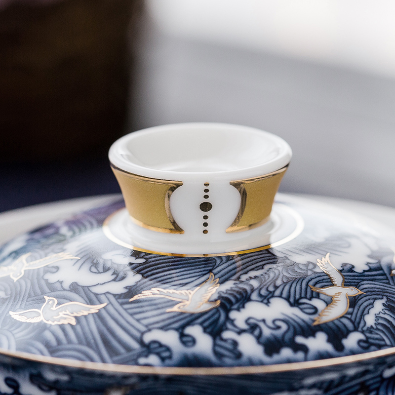 Ning uncommon white porcelain tureen ceramic cups kung fu tea tea tea for three of the bowl bowl