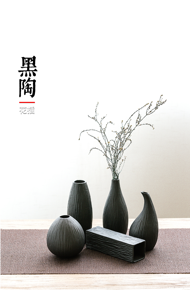 Black pottery flower flower implement Japanese creative ceramic decorative household items furnishing articles furnishing articles floret bottle tea accessories receptacle