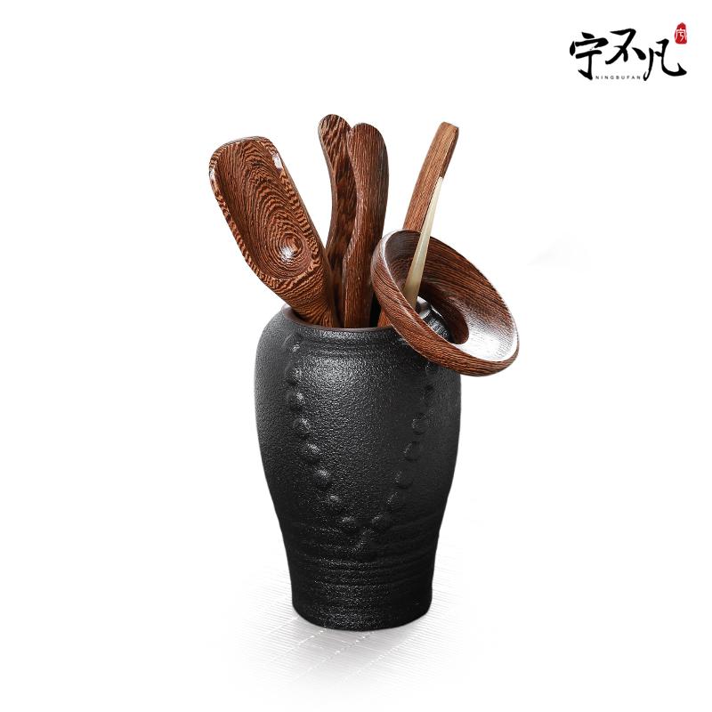 Black pottery tea six gentleman tea furnishing articles pen barrels tea spoon teaspoon ChaGa wenge kung fu tea set spare parts