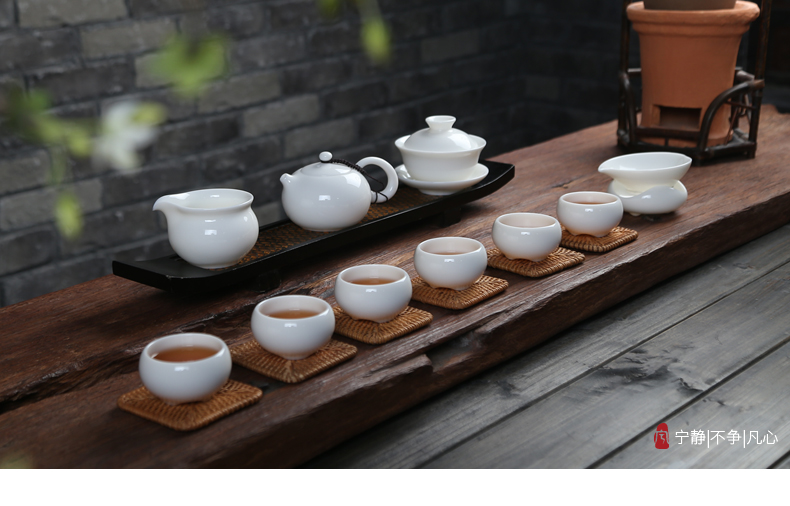 Dehua white porcelain tea set suit only three tureen kunfu tea cup teapot xi shi pot of a complete set of gift boxes