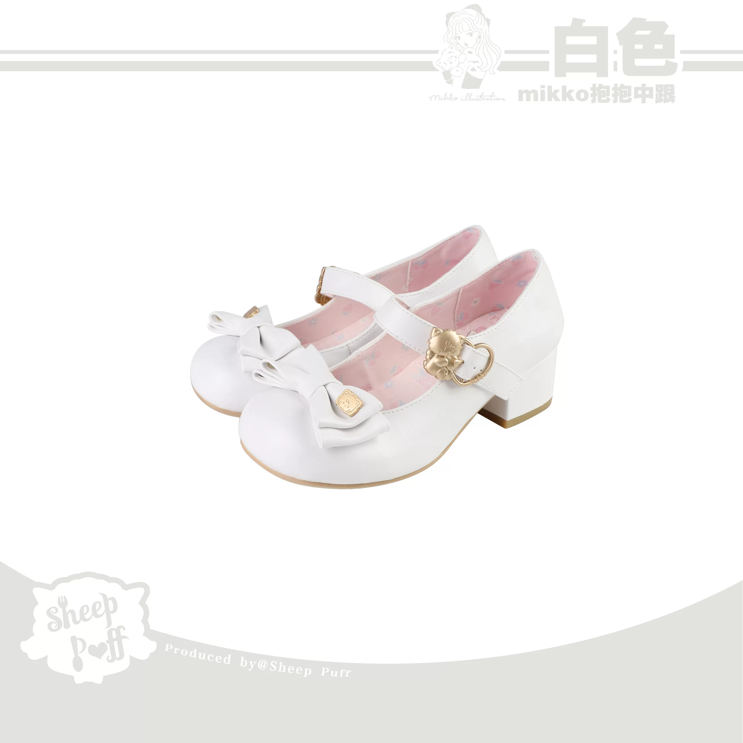 [Spot Six Group] mikko Hug Medium Low Heels Sheep Puff Lolita Co-list Shoes translated