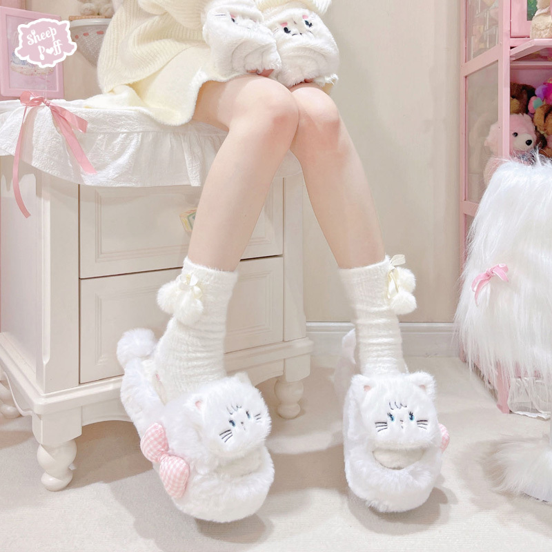 [in Stock] Small Animal Thick-Soled Slippers Sheep Puff Original Daily Plush Cute Versatile Outdoor Shoes