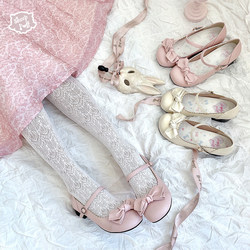 A little round cherry blossom powder generate color cotton puff lolita girl round head bow shoes