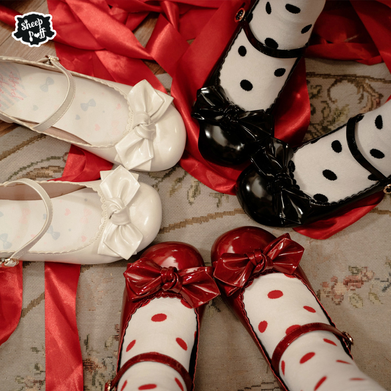 [in Stock] Slightly Round Shiny Leather Sheepskin Puff Lolita Japanese Style Cute Round-Toe Mary Jane Women's Shoes