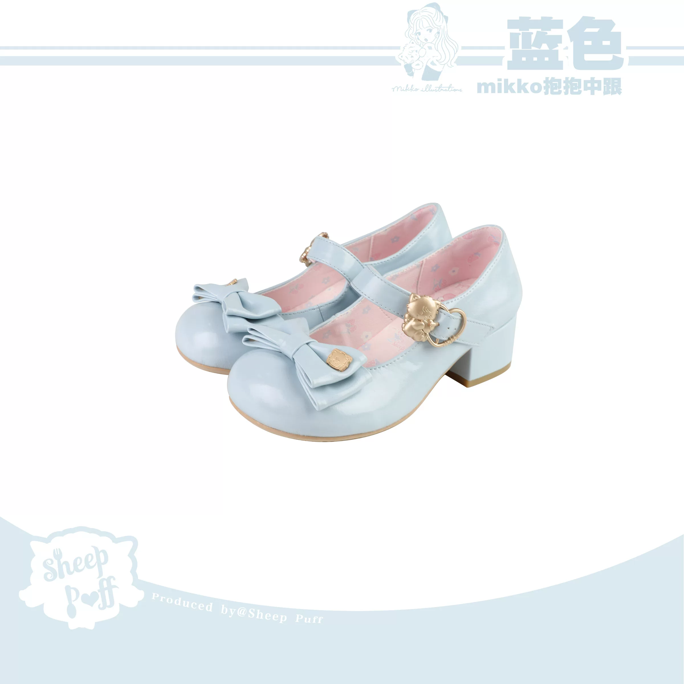 [Spot Six Group] mikko Hug Medium Low Heels Sheep Puff Lolita Co-list Shoes translated