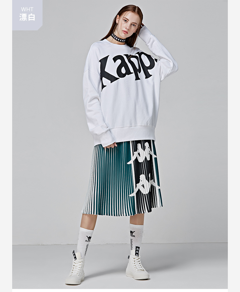 KAPPA Cặp đôi nam nữ Kappa áo len thể thao thun cổ tròn 2018 mới | K08X2WT66D áo ôm tay dài