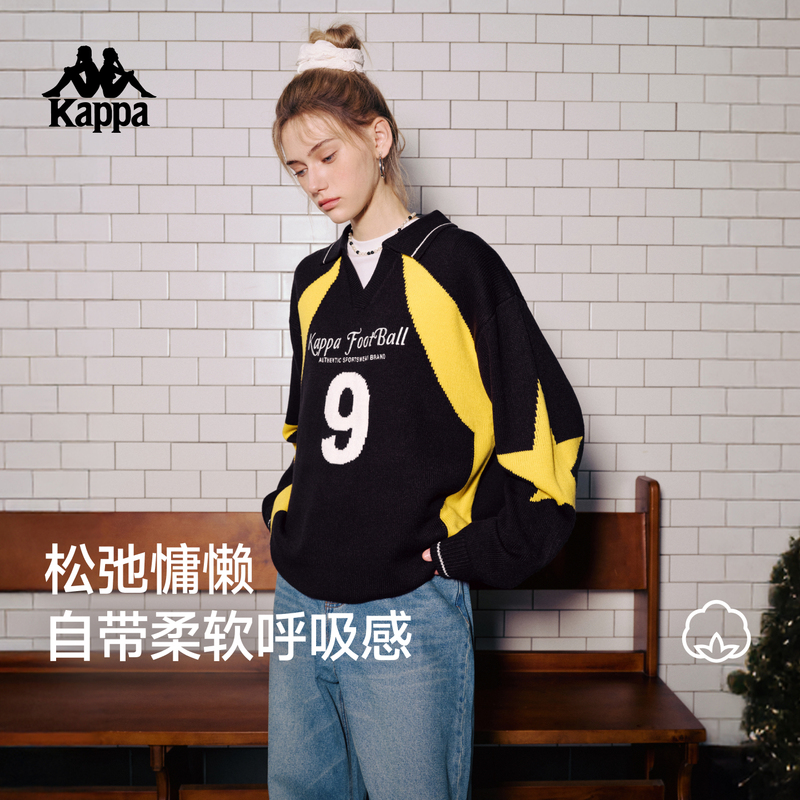 Kappa Retro Football Sweater with Contrasting Colors, Quiet Luxury Sports Sweater, American-Style Pullover Knitwear for Women