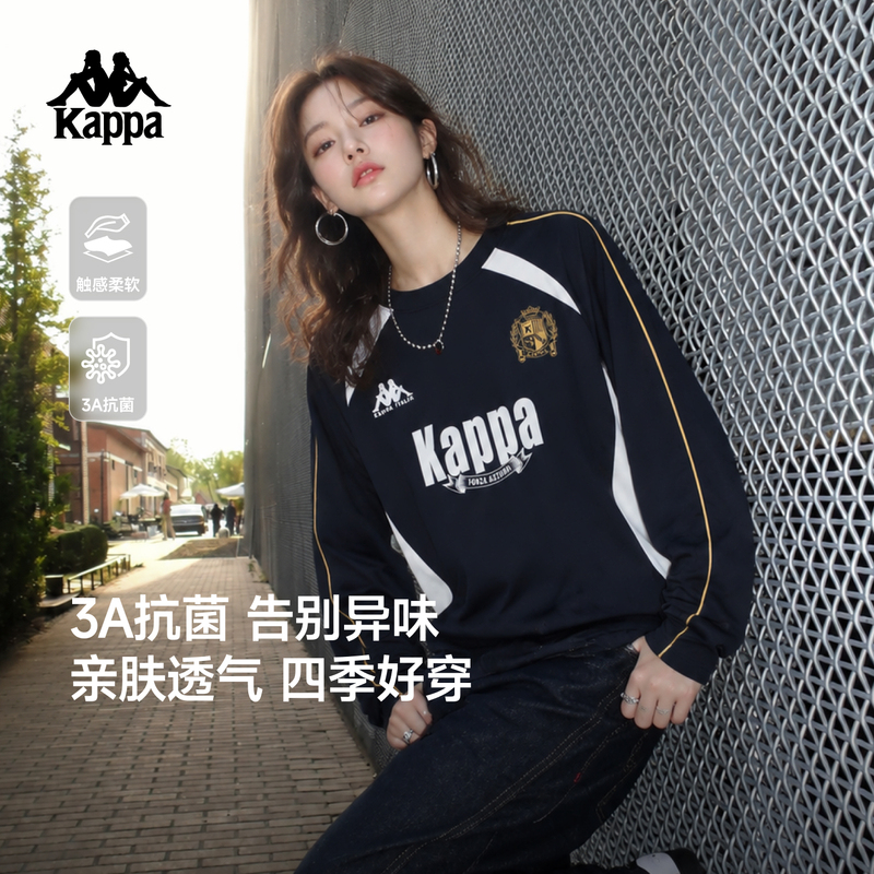 [Same Style as Kong Xue'Er] Kappa Sports T-Shirt Long-Sleeved Loose-Fitting American Retro Color-Blocking Top Racing Suit for Couples