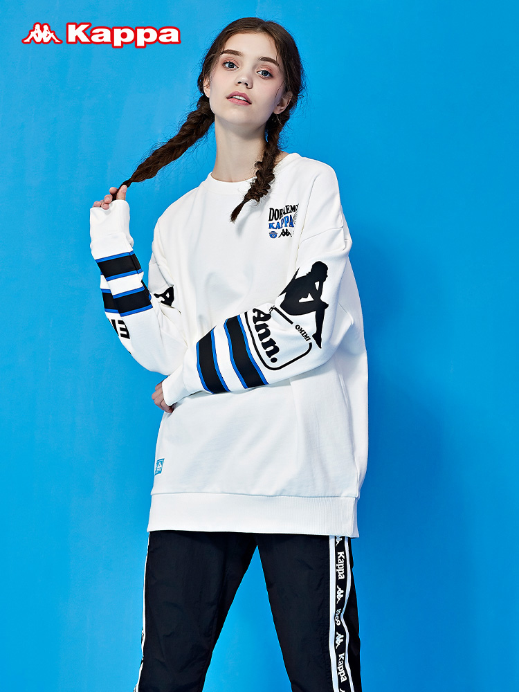 Kappa Kappa women's off-the-shoulder sports sweater casual bf round neck jacket knitted pullover cartoon long-sleeved top