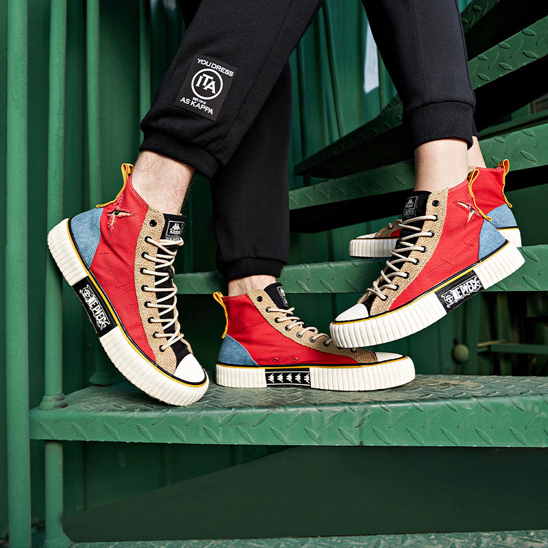 Kappa海贼王联名高帮帆布鞋串标情侣男女休闲运动板鞋饼干鞋