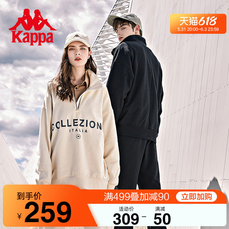 Kappa Capa velvet Sport jacket lovers men and women half-laced jacket hooded sweatshirt loose printed thick cotton T