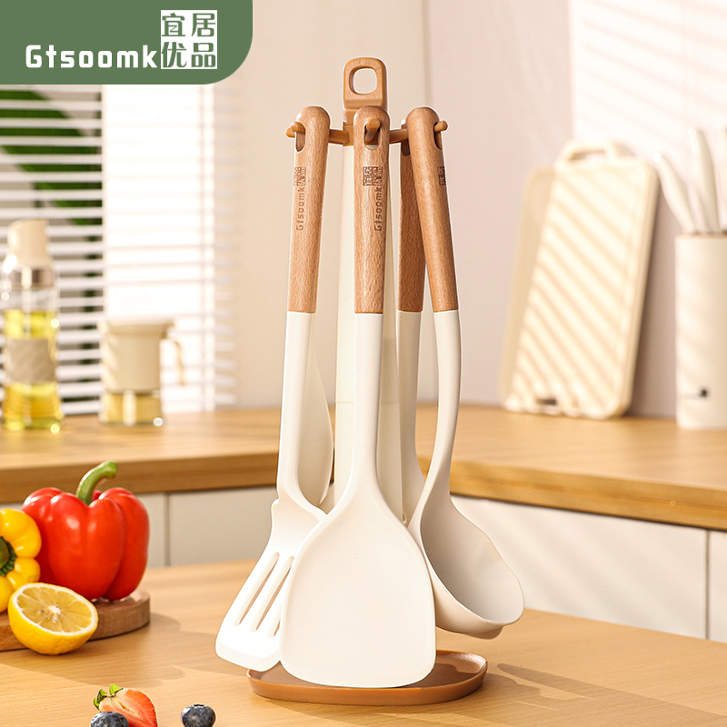 Silicone pan shovel non-stick pan special home high temperature resistant fried vegetable shovel Scoop Spoon leaky spoon Spoon Rice Spoon Kitchenware Suit-Taobao