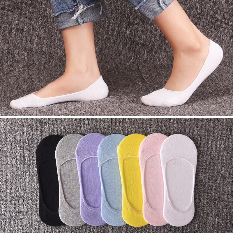 Women's Summer Thin Solid Color Ultra-Short Socks, Pure Cotton Non-Slip Socks, Invisible Socks for Girls and Students