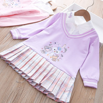 Spring new cotton comfy uniform dress childrens fake two pieces star wear dew bunny skirt casual sweatshirt skirt