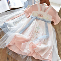 Childrens Costume Chinoiserie 2022 Summer Improved Hanfu Girls Fairy Chiffon Skirt Child Baby Girl Antique Style Dress
