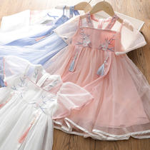 Childrens ethnic style dress little girl foreign air princess skirt solid color A-line skirt girls summer thin gauze skirt
