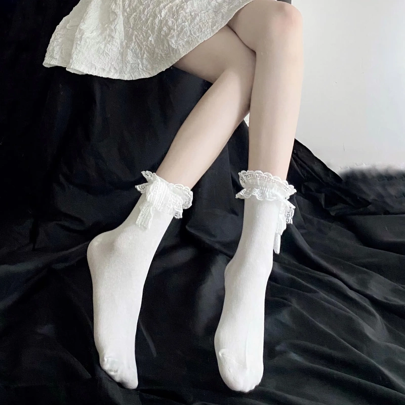Lolita Lace Trim Short Mid-Calf Socks for Women, Solid Color, Thin Summer Style, Cute Soft Girl Versatile