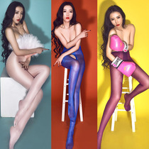 20D 30D nightclub dance high waist glitter shiny open file free stockings pantyhose open crotch hardcover bag chest female